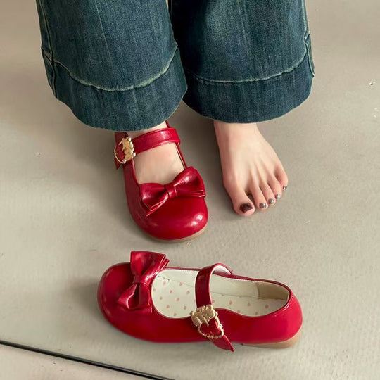 Damen elegante Mary Jane Ballerinas mit Schleifenverzierung EB