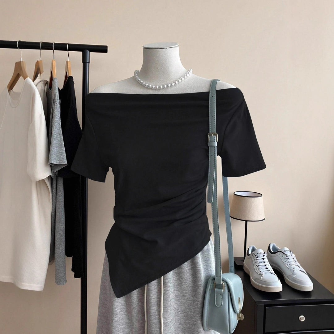 Damen Off-Shoulder T-Shirt mit Raffung EB