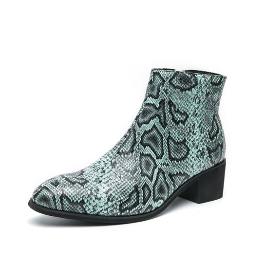 Damen Modische Ankle Boots mit schickem Schlangenleder-Design EB