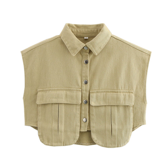Damen ärmellose Utility-Bluse mit Taschen EB