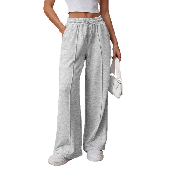 Damen nan High-Waist Relax-Freizeithose mit doppeltem Rippbund, sichtbarer Bügelfalte und weitem Bein EB