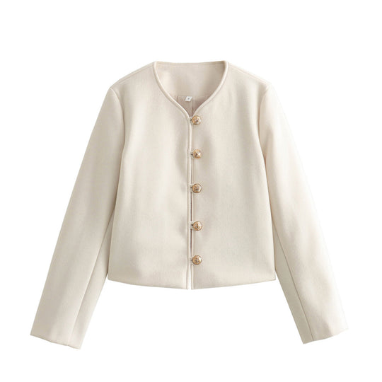 Damen elegante Kurzjacke mit strukturierten Knopfdetails EB