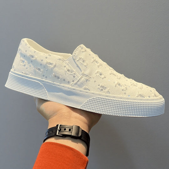 Damen Komfortable Slip-On Sneakers mit funkelnden Applikationen EB