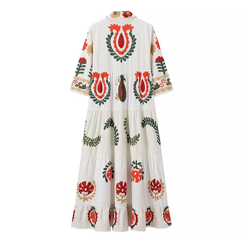 Damen Maxikleid mit floralem Muster und schwingendem Saum EB