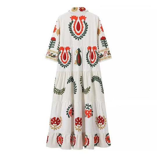 Damen Maxikleid mit floralem Muster und schwingendem Saum EB