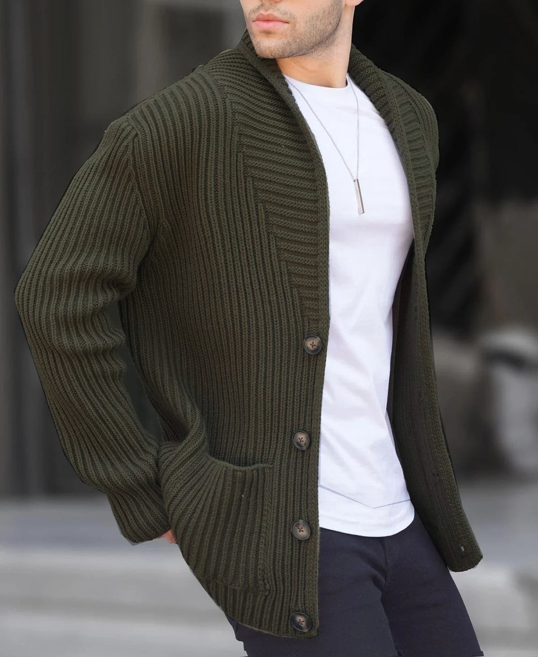 Herren Strickjacke mit tiefem Ausschnitt und knöpfen EB