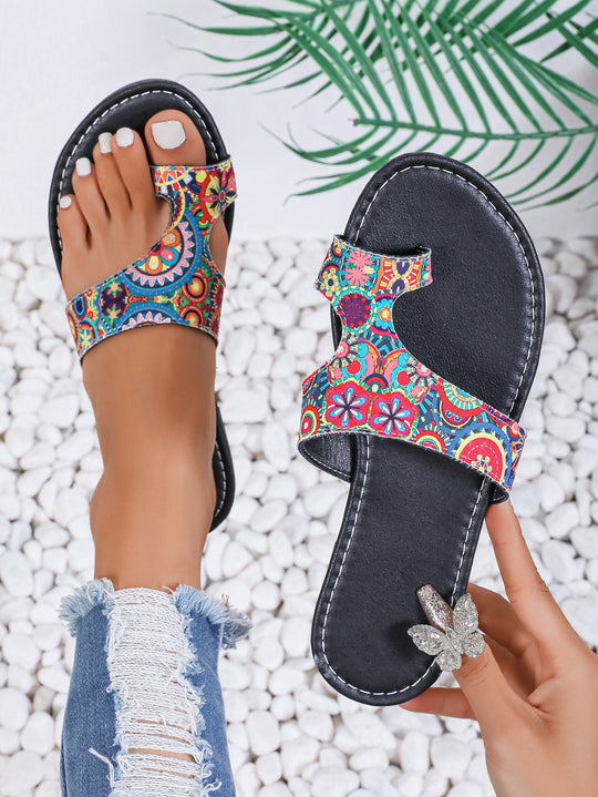 Damen Riemchen-Pantoletten mit buntem Design und komfortabler Sohle EB
