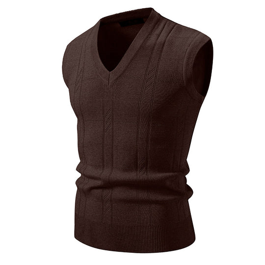 Herren eleganter ärmelloser Pullover mit V-Ausschnitt und strukturiertem Muster EB