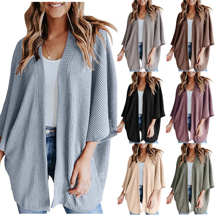 Damen lässiger Strickjacke im Waffelmuster EB
