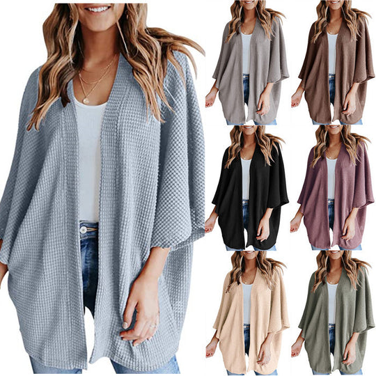 Damen lässiger Strickjacke im Waffelmuster EB