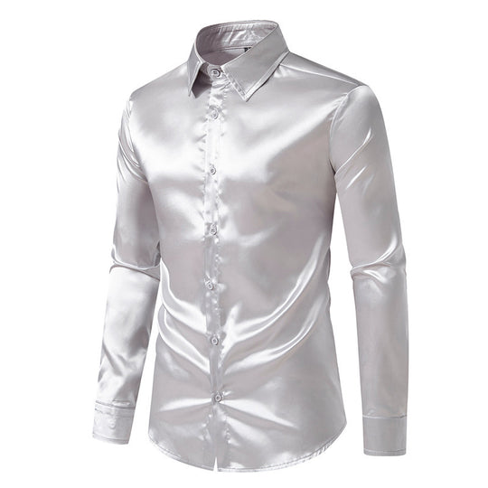 Herren Elegantes und glänzendes Langarmhemd mit innovativer Textur EB