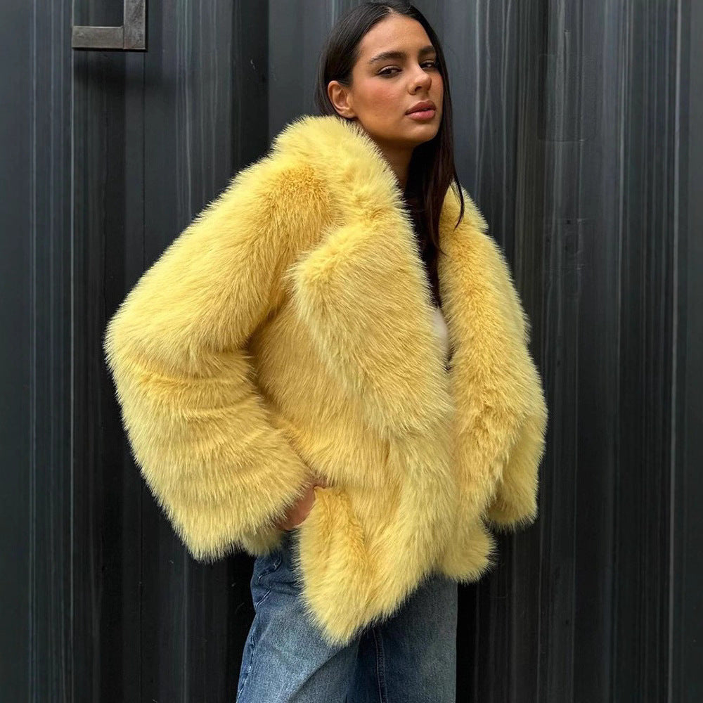Damen Kuscheliger Oversize Kunstfellmantel EB