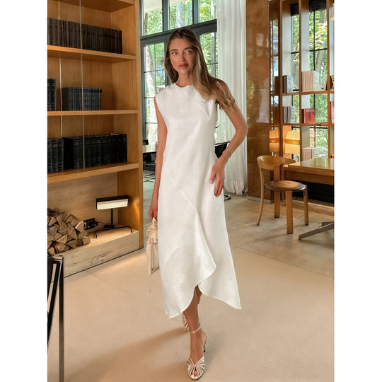 Damen Midi-Kleid mit asymmetrischem Saum und elegantem Schnitt EB