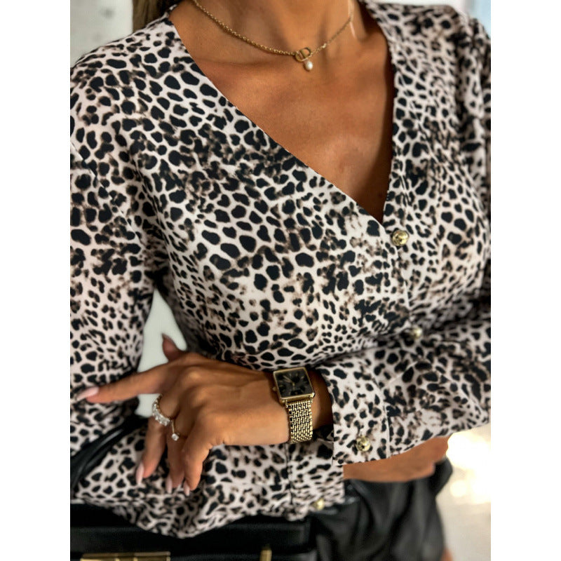 Damen Knopf-bluse mit Leopardenmuster EB