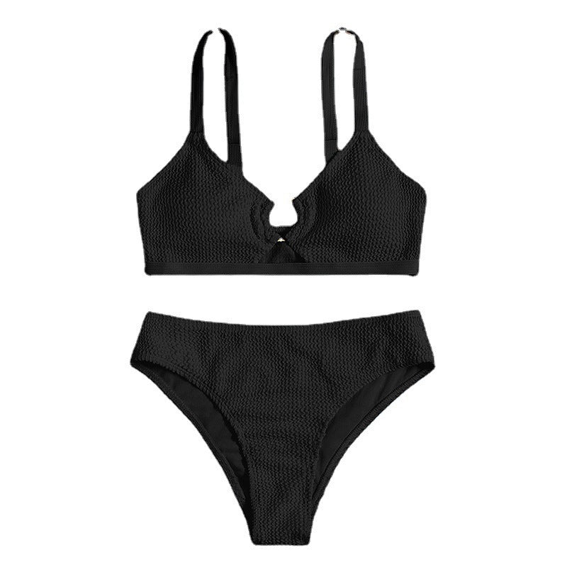 Damen Hoch tailliertes Bikini-Set mit kleinem Cut-Out EB