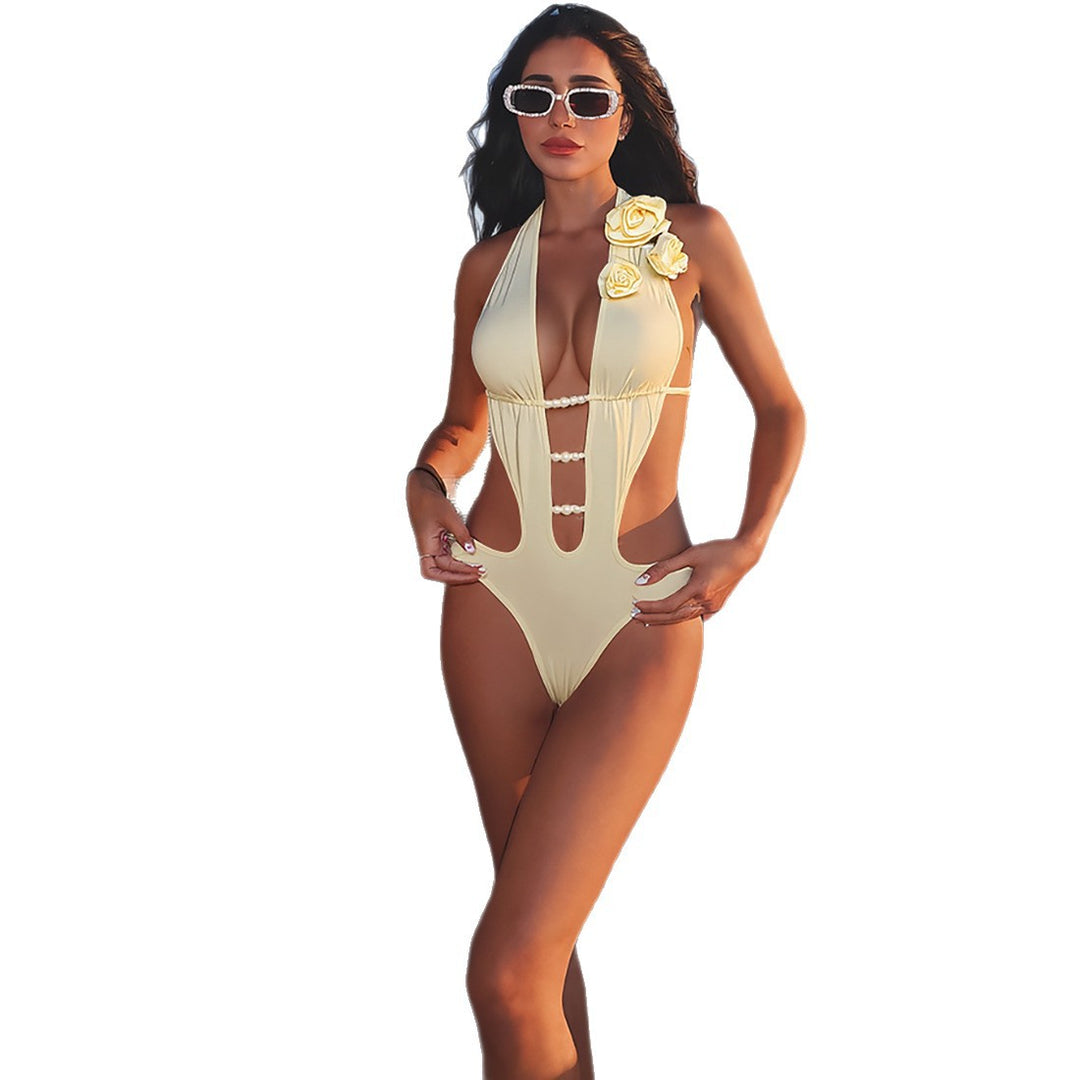 Damen Eleganter Badeanzug mit herausragendem Cut-Out-Design und floralem Akzent EB