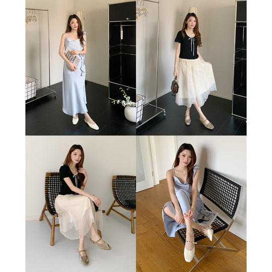 Damen elegante Mules mit komfortablem Riemen und schimmerndem Obermaterial EB
