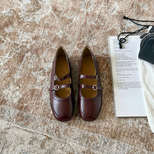 Damen Elegante Mary Jane Ballerinas mit modischen Riemchen und dekorativen Schnallen EB