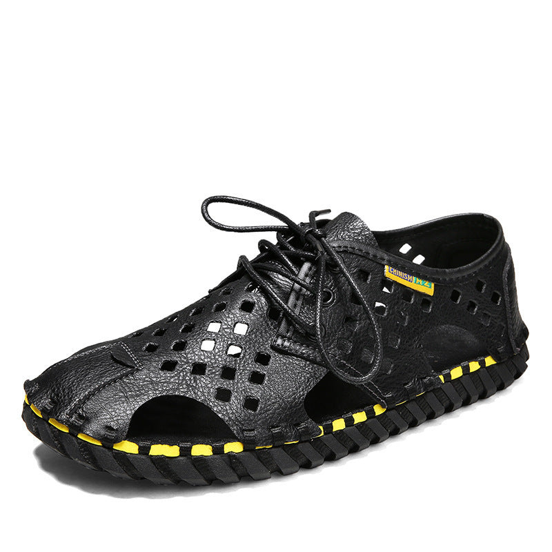 Herren Atmungsaktive Leder-Sandalen mit perforiertem Design und rutschfester Sohle EB