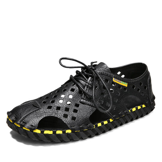 Herren Atmungsaktive Leder-Sandalen mit perforiertem Design und rutschfester Sohle EB