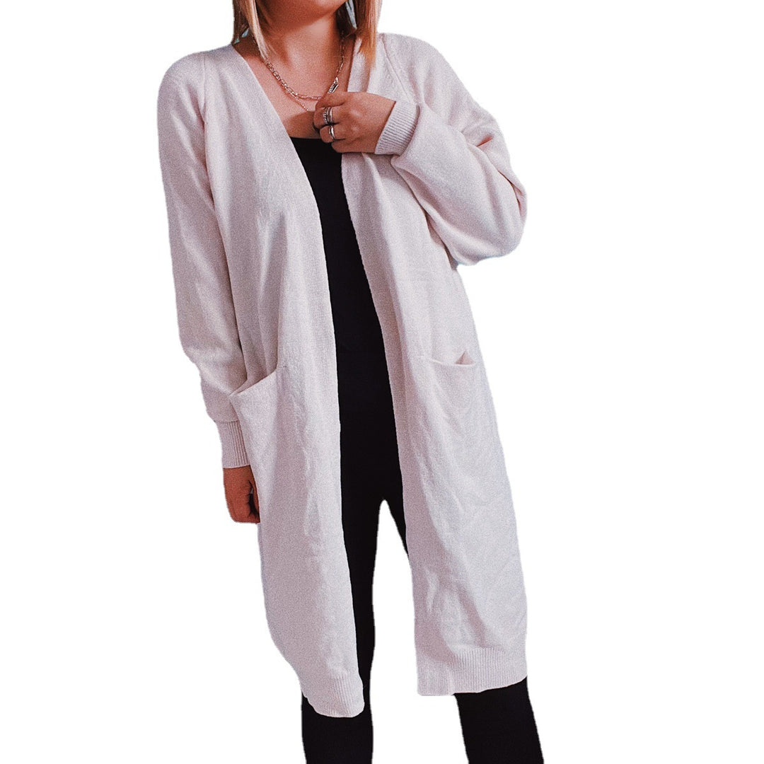 Damen lässige Strickjacke mit tiefem Schnitt und praktischen Taschen EB