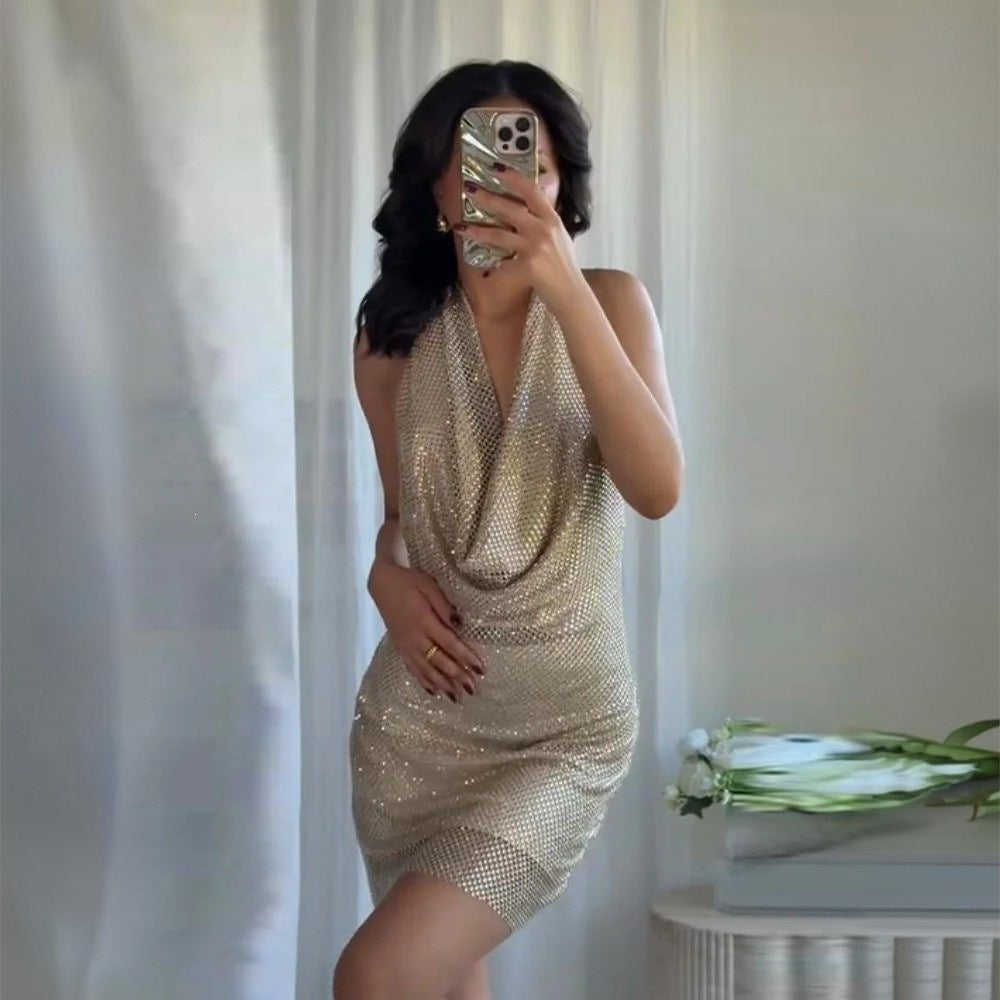 Damen glamouröses Pailletten-Minikleid EB