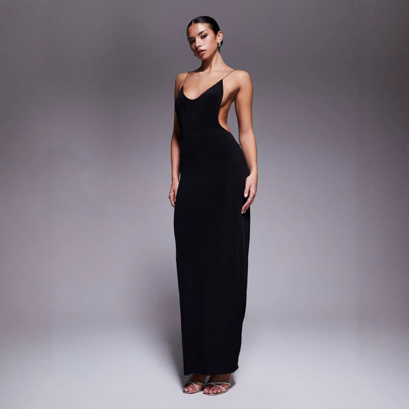 Damen Maxikleid mit tiefem V-Ausschnitt und seitlichen Cut-Outs EB