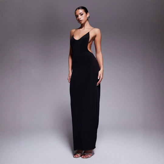 Damen Maxikleid mit tiefem V-Ausschnitt und seitlichen Cut-Outs EB