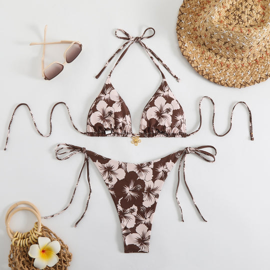 Damen Triangel-Bikini mit zierlichen Blumendetails EB