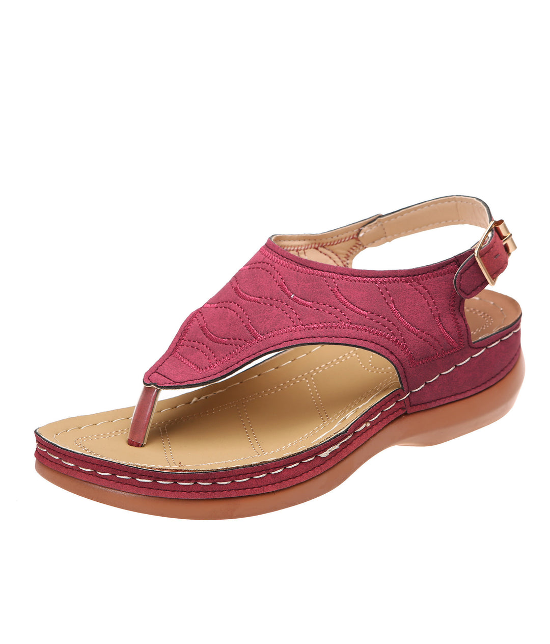 Damen Keil-Sandalette mit verstellbarem Fersenriemen und gesteppter Wildlederoptik EB