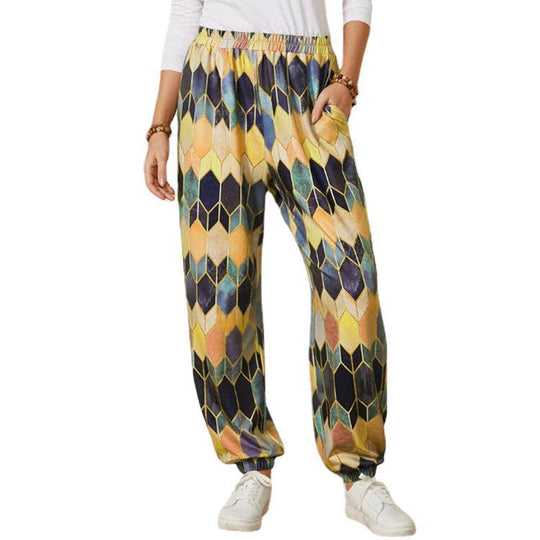 Damen Freizeithose mit modischem geometrischem Muster und elastischem Bund EB