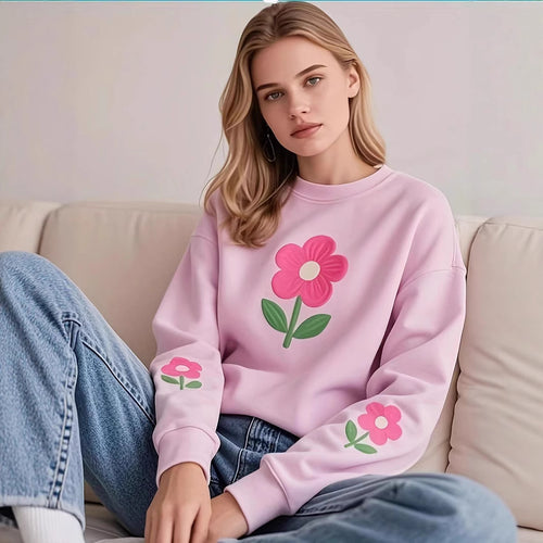 Damen Sweatshirt mit farbenfrohem Blumenmotiv EB