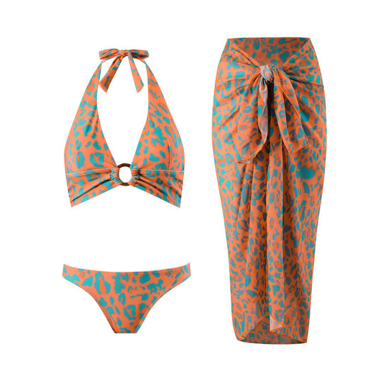 Damen Triangel-Bikini mit verspieltem Knoten-Design und elegantem Strandrock EB