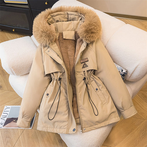 Damen warme Parkajacke mit abnehmbarem Kunstfellkragen und praktischen Taschen EB