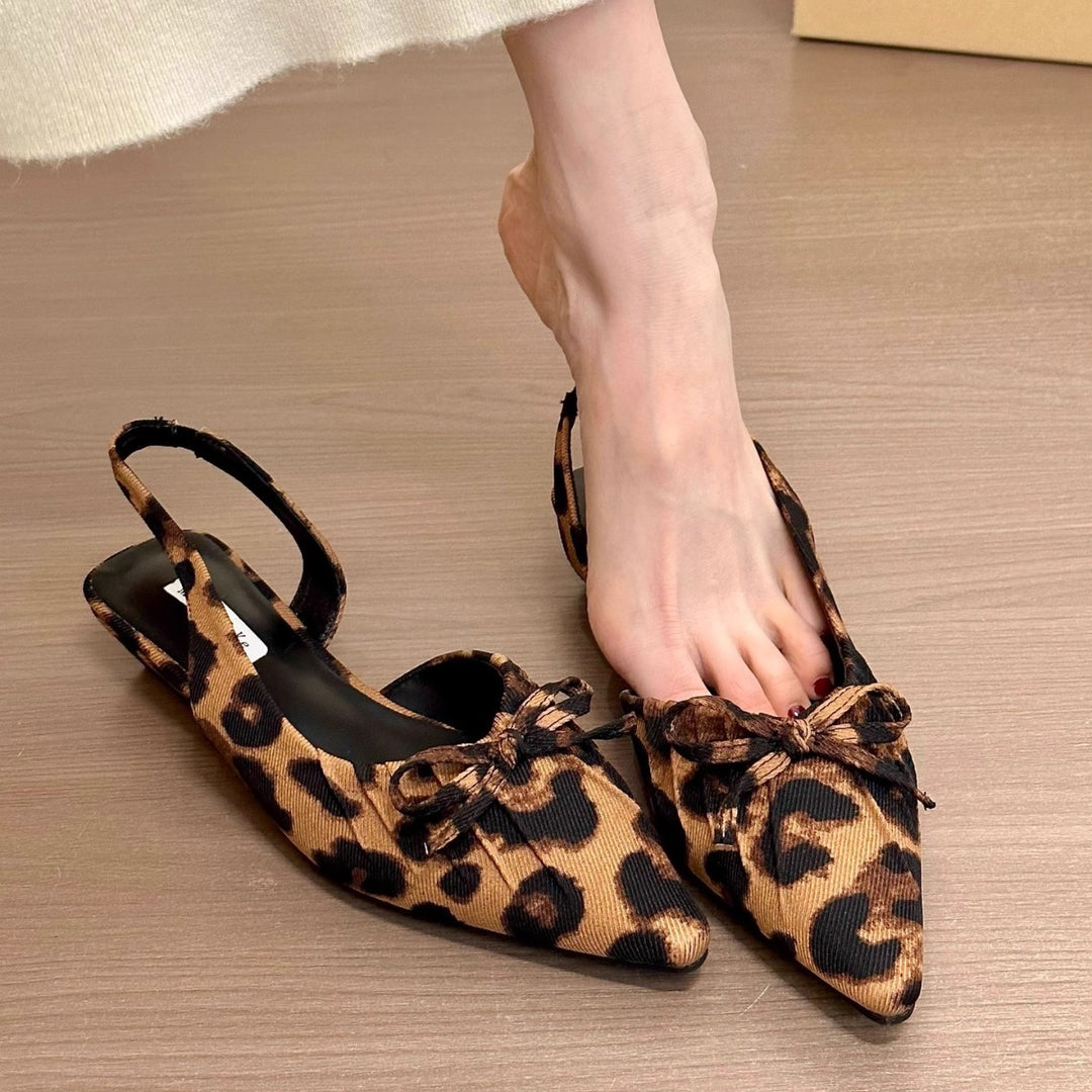 Damen elegante Sling-Ballerinas mit dekorativen Schleifen und flachem Absatz EB