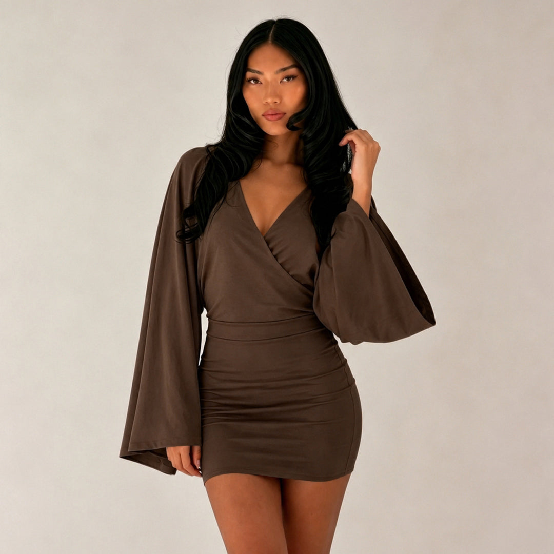 Damen nan Wickel-Minikleid mit Kimonoärmeln, taillierter Miedernaht und stretchigem Jersey EB