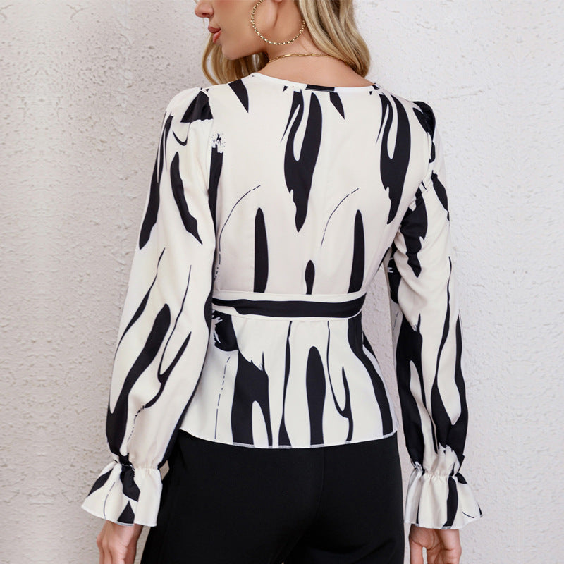 Damen Wickelbluse mit peplum Schnitt und langen Ärmeln EB
