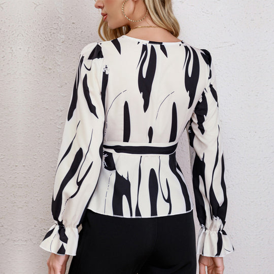 Damen Wickelbluse mit peplum Schnitt und langen Ärmeln EB