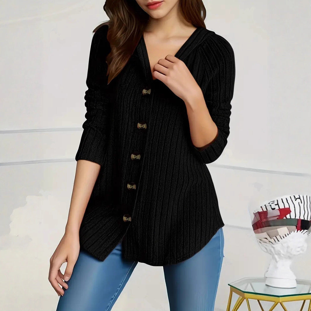 Damen nan kaschierender gerippter Strickcardigan mit V-Ausschnitt und dekorativen Knöpfen EB
