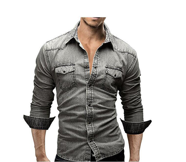 Herren Denim Hemd mit stylishen Pattentaschen und modischem Slim-Fit EB