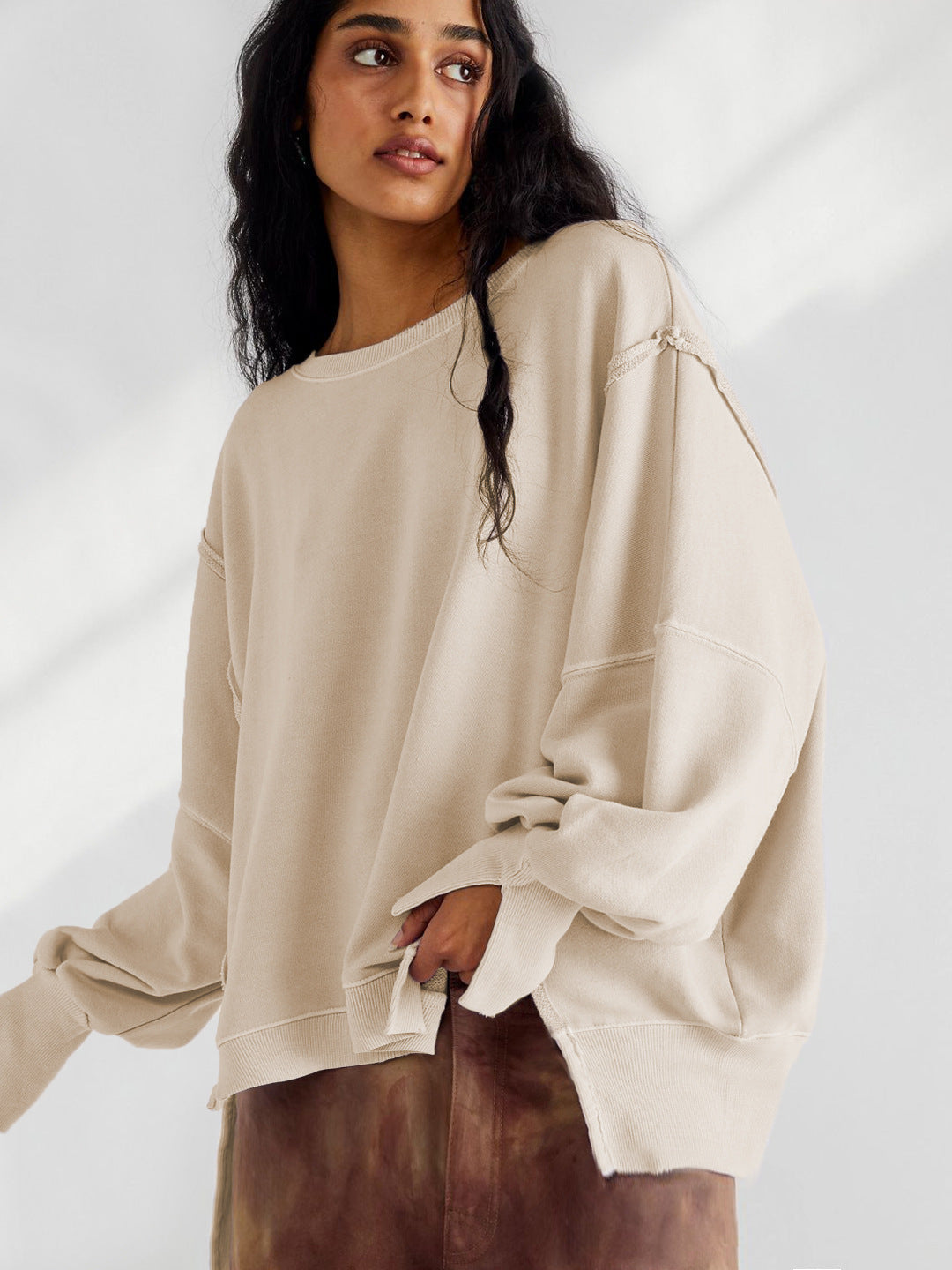 Damen Oversized Sweatshirt im entspannten Stil mit auffälligen Puffärmeln EB