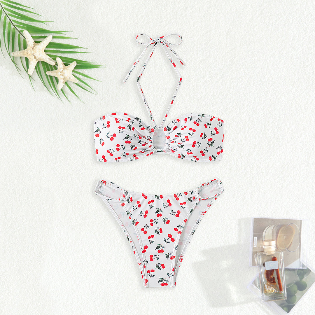 Damen Bandeau-Bikini-Set mit verspieltem Kirschmuster EB
