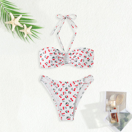 Damen Bandeau-Bikini-Set mit verspieltem Kirschmuster EB