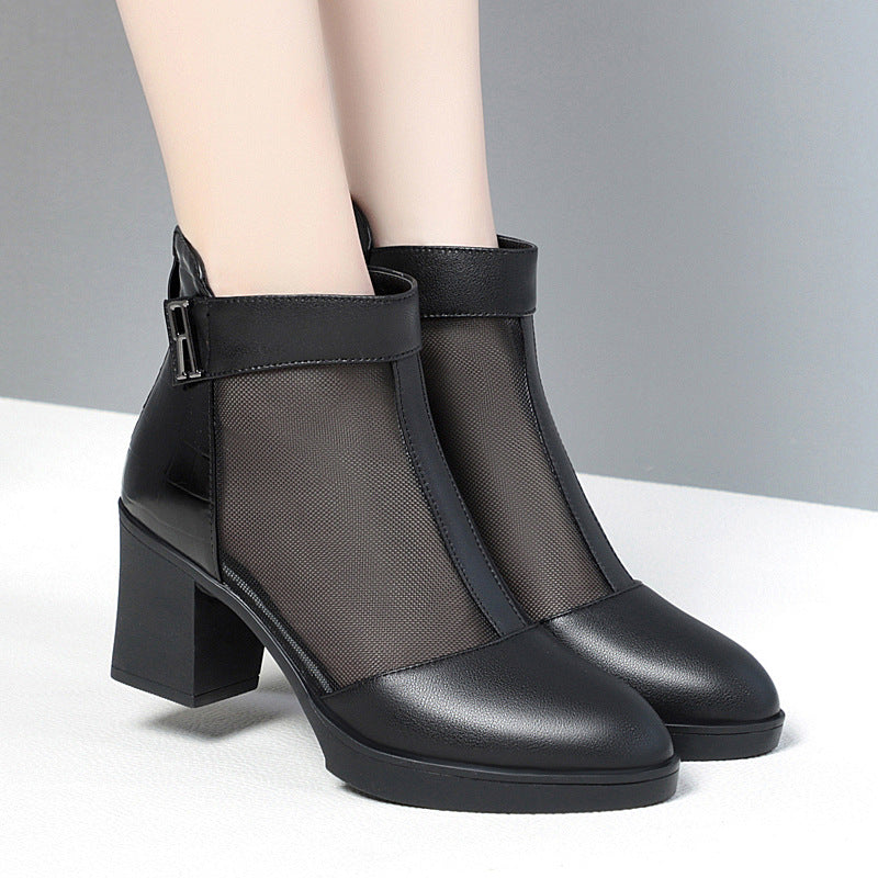 Damen Offene Stiefeletten mit transparentem Mesh-Einsatz und praktischem Reißverschluss EB