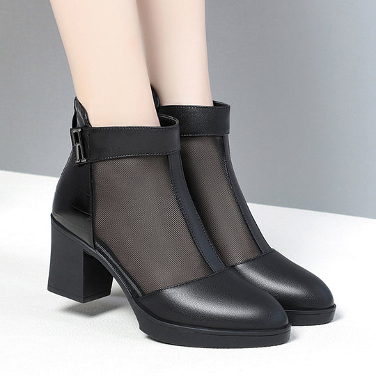 Damen Offene Stiefeletten mit transparentem Mesh-Einsatz und praktischem Reißverschluss EB