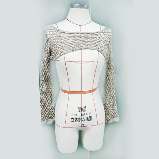 Damen gehäkeltes Langarm-Top mit Off-Shoulder-Design EB