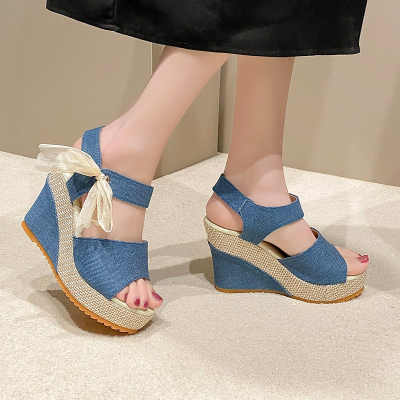 Damen Wedge-Sandalen mit elegantem Schleifen-Detail und luftiger Sohle EB