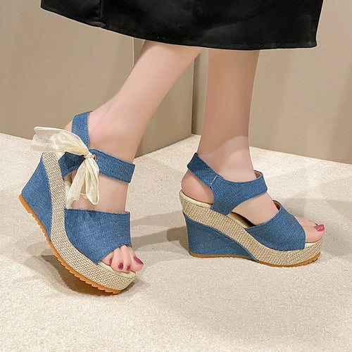 Damen Wedge-Sandalen mit elegantem Schleifen-Detail und luftiger Sohle EB