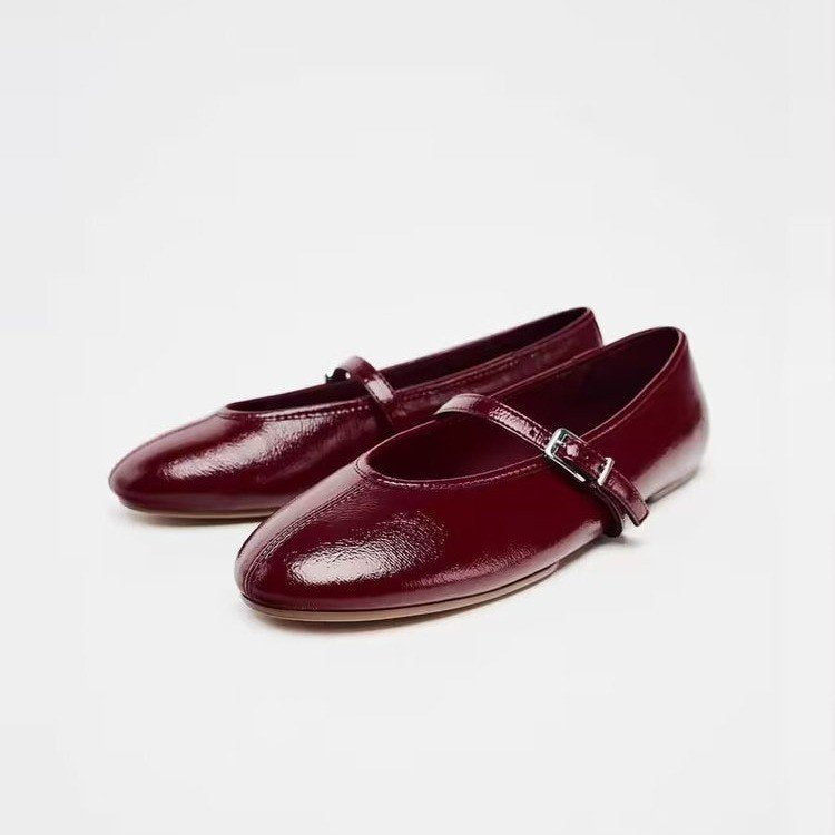 Damen Ballerinas mit verstellbarem Riemen und glänzendem Obermaterial EB