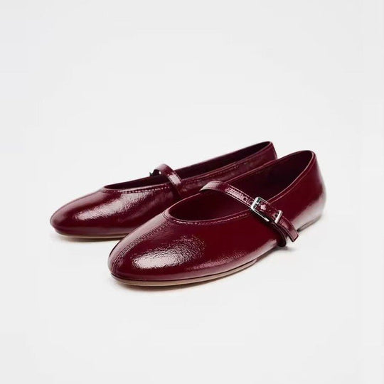 Damen Ballerinas mit verstellbarem Riemen und glänzendem Obermaterial EB